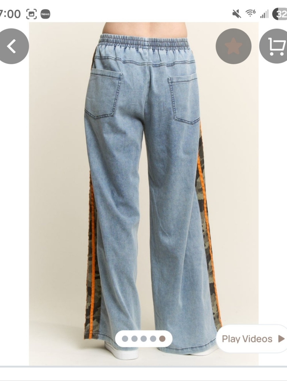 Wide Leg Denim Pants with Camo & Orange Side Stripe Jade By Jane - Picture 3 of 4